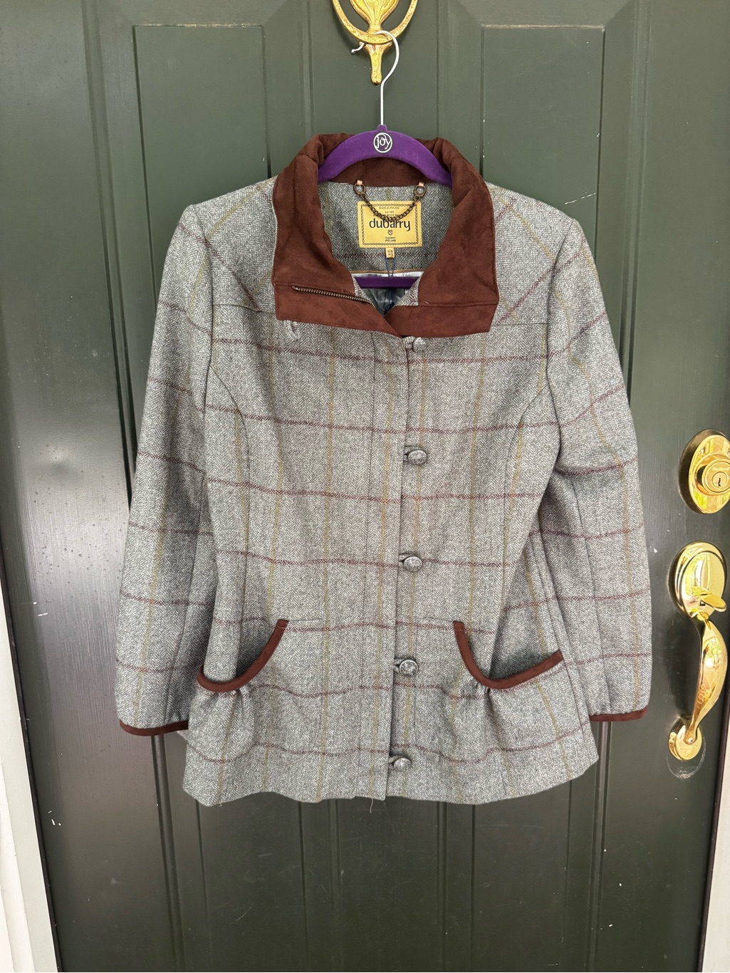Dubarry Of Ireland Women's Grey/Brown/Blue Green Tweed Jacket With Brown New